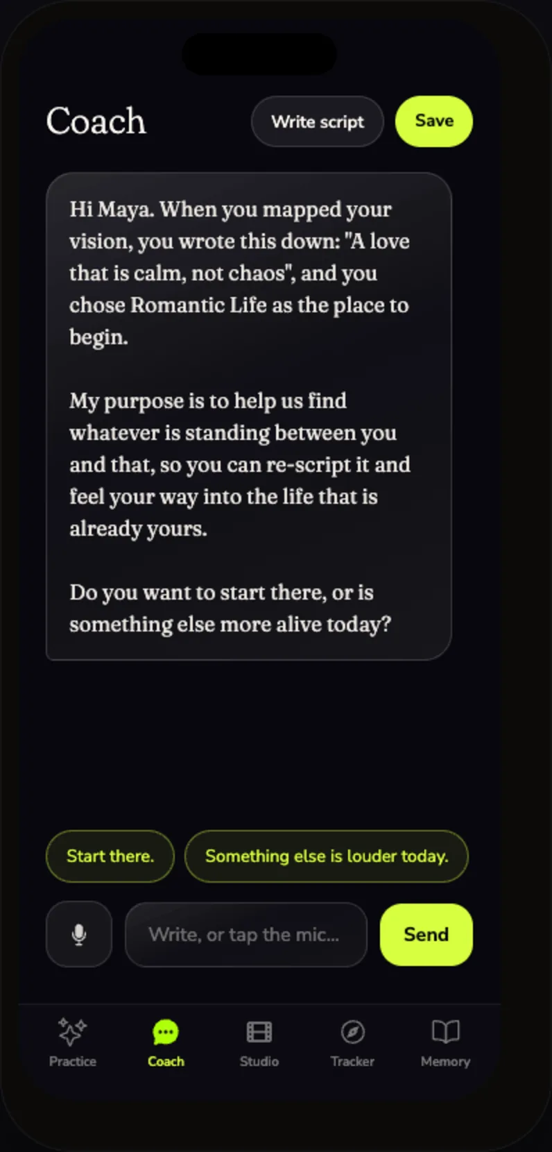 Coaching conversation screen